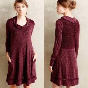 Anthropologie Saturday Sunday Burgundy Sweater Swing Lace Crochet Dress Small